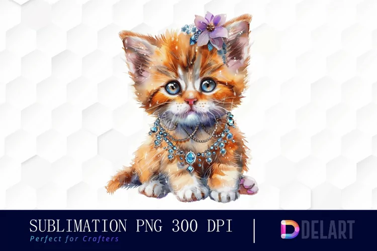 Kitten With Jewellery Watercolor Clipart