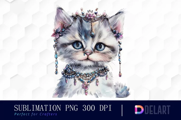 Kitten With Jewellery Illustration Clipart