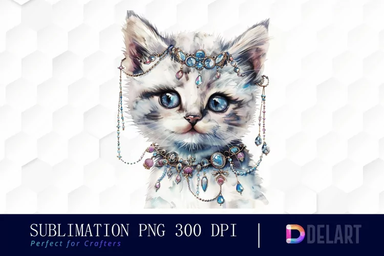 Kitten With Jewellery Watercolor Clipart