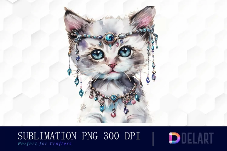 Kitten With Jewellery Watercolor Clipart
