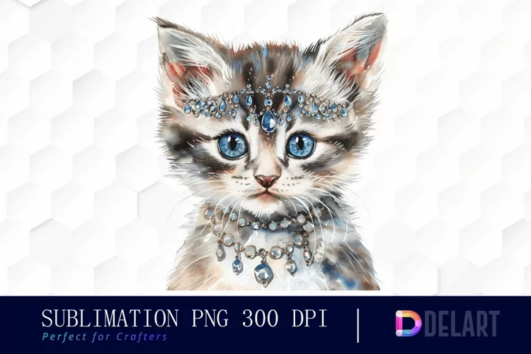 Kitten With Jewellery Illustration Clipart