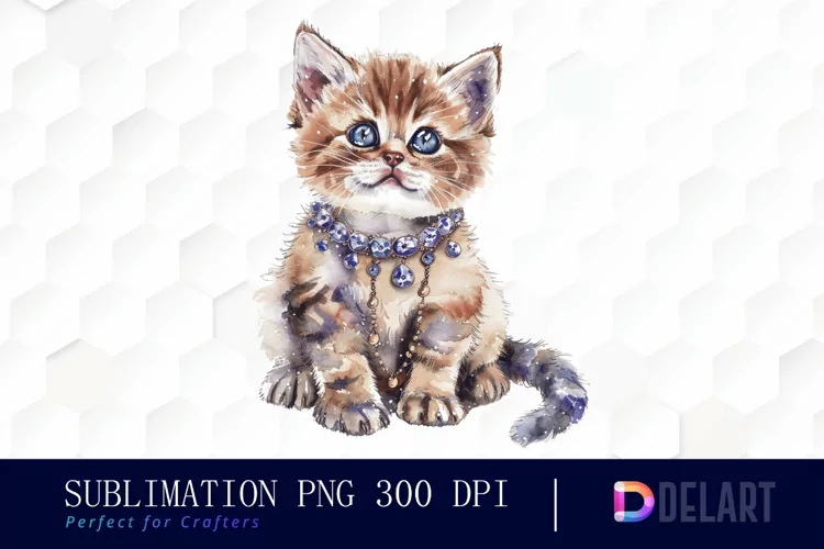 Kitten With Jewellery Watercolor Clipart