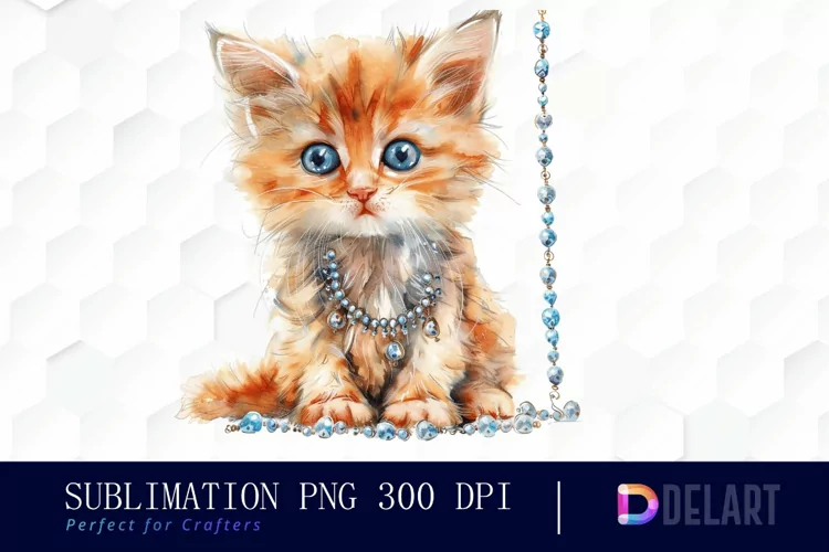 Kitten With Jewellery Illustration Clipart
