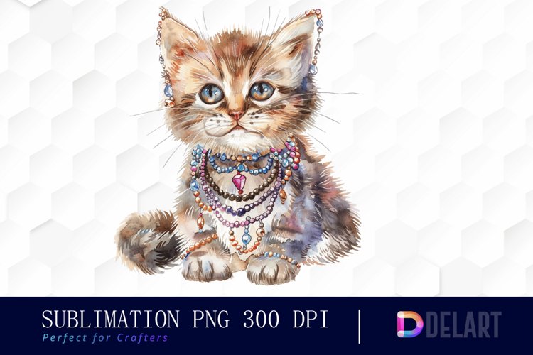 Kitten With Jewellery Watercolor Clipart