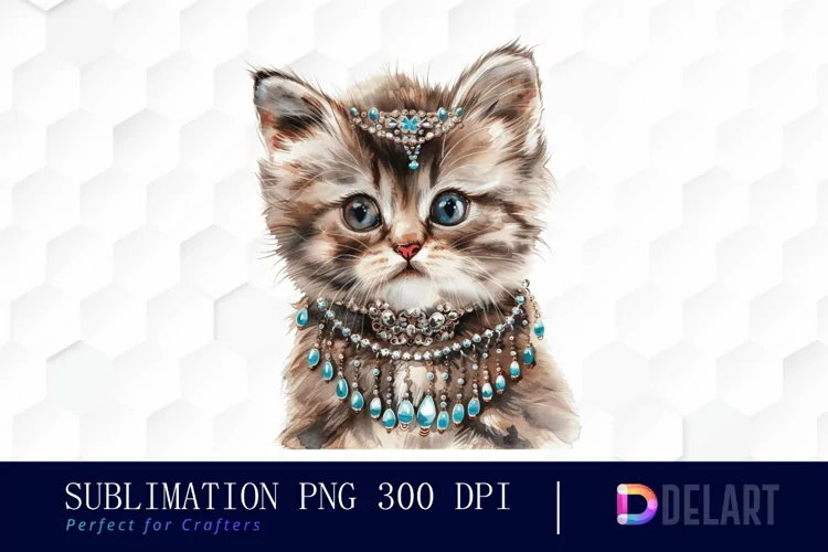 Kitten With Jewellery Illustration Clipart