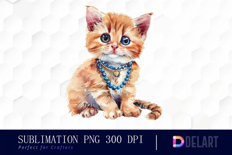 Kitten With Jewellery Watercolor Clipart