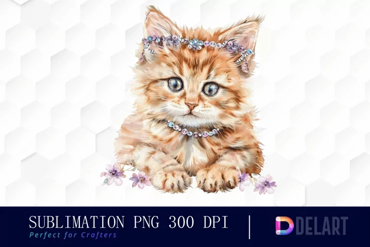 Kitten With Jewellery Illustration Clipart