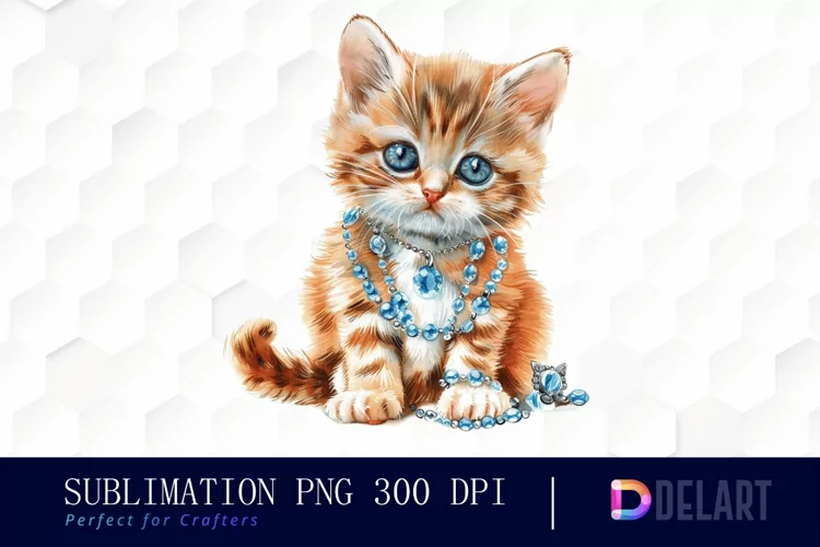 Kitten With Jewellery Watercolor Clipart