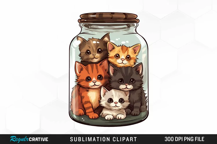 Watercolor Kittens a Jar Graphics Clipart