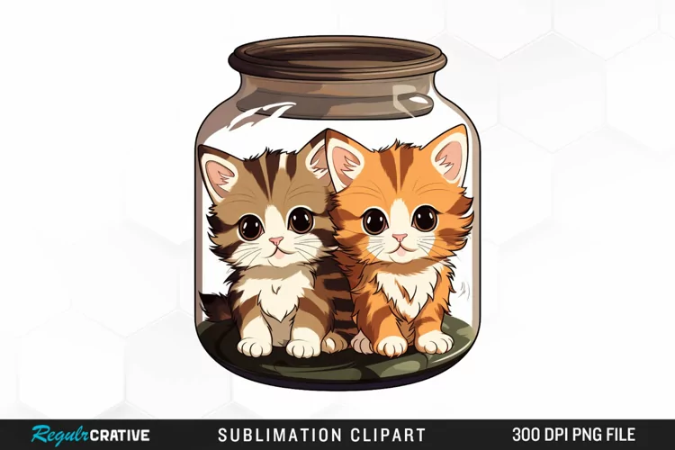 Watercolor Kittens a Jar Graphics Clipart