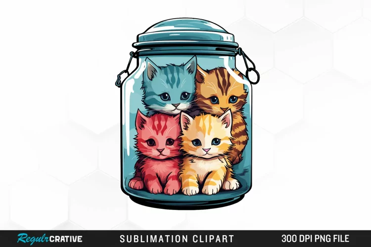 Watercolor Kittens a Jar Graphics Clipart