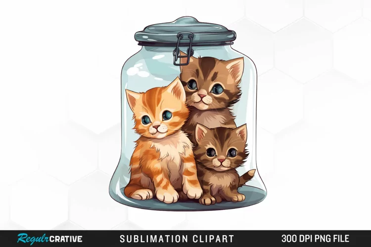 Watercolor Kittens a Jar Illustration Clipart