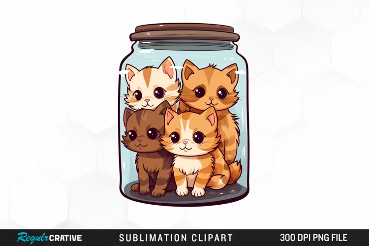 Watercolor Kittens a Jar Graphics Clipart