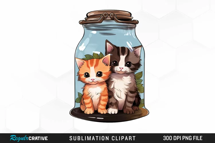 Watercolor Kittens a Jar Graphics Illustration Clipart