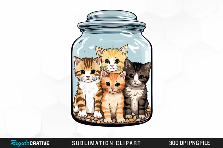 Watercolor Kittens a Jar Illustration Clipart