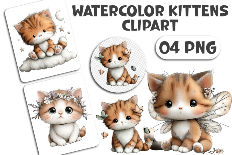Watercolor Kittens Clipart Sublimation
