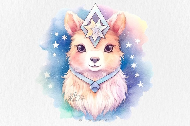 Cute Llama, Fantasy Celestial Stars, Watercolor Sublimation example image 1