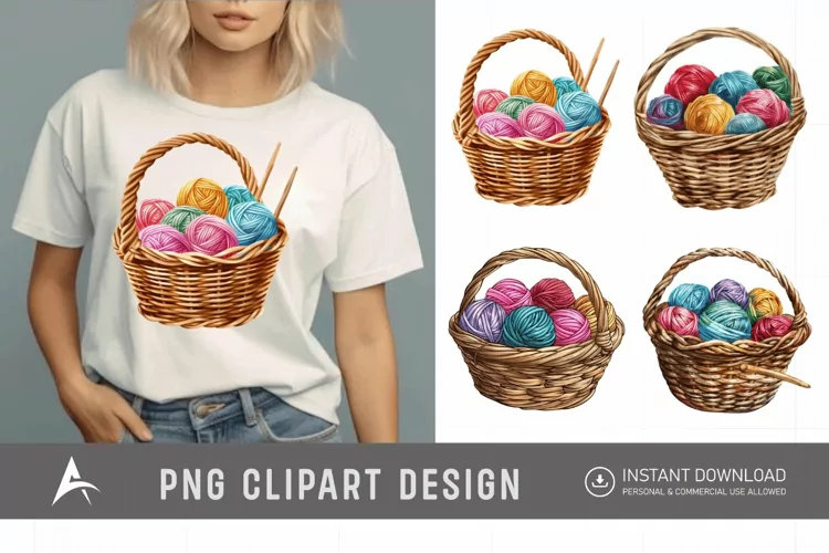 Watercolor Knitting Basket Clipart