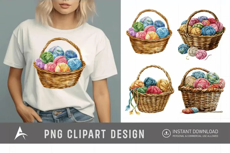 Watercolor Knitting Basket Clipart