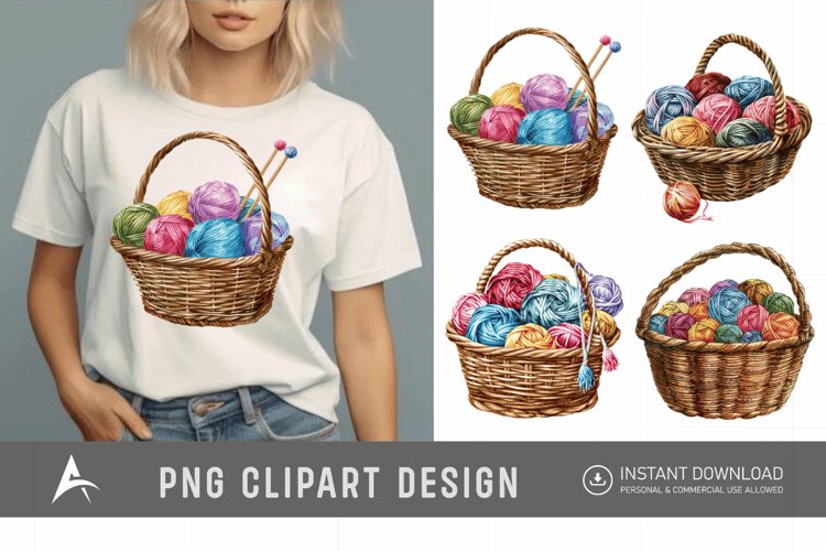 Watercolor Knitting Basket Clipart