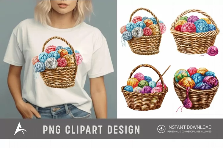 Watercolor Knitting Basket Clipart