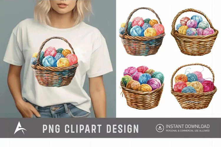 Watercolor Knitting Basket Clipart