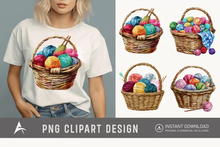 Watercolor Knitting Basket Clipart
