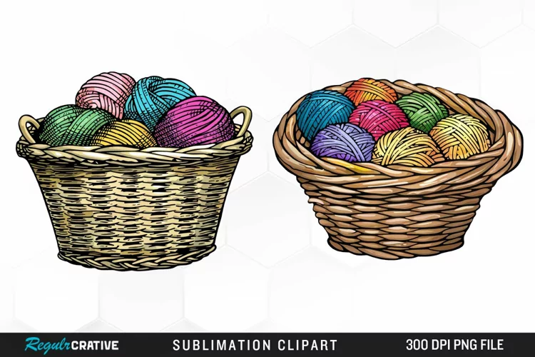 Watercolor Knitting Basket Sublimation PNG Clipart