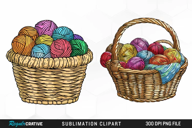 Watercolor Knitting Basket Illustration Clipart