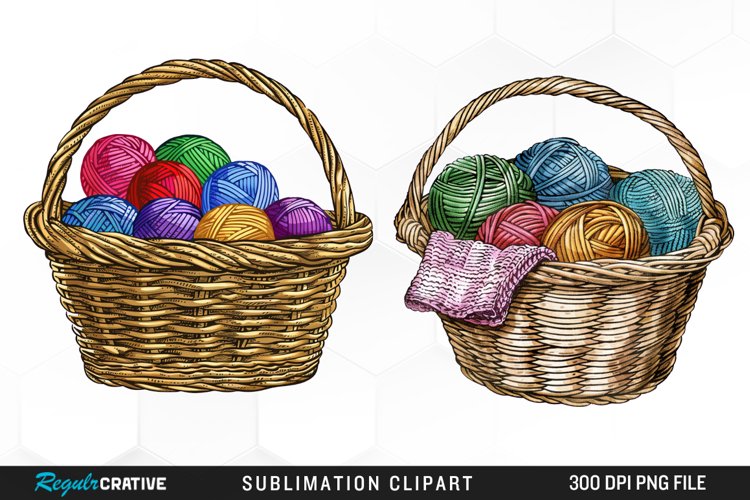 Watercolor Knitting Basket Sublimation PNG Clipart example image 1