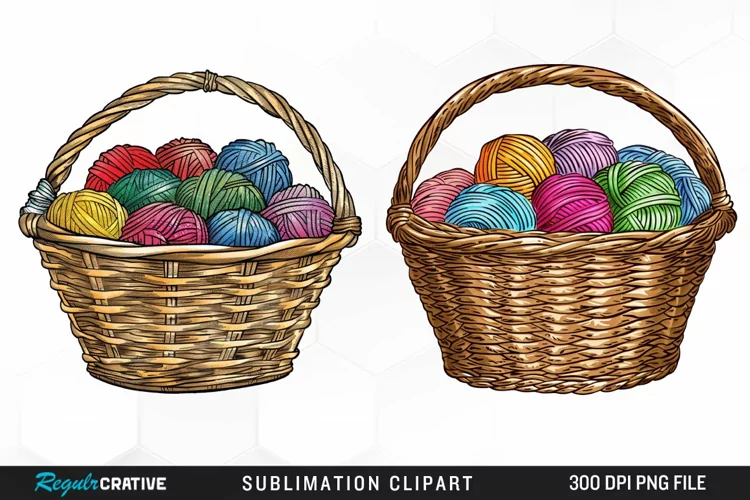 Watercolor Knitting Basket Sublimation PNG Clipart