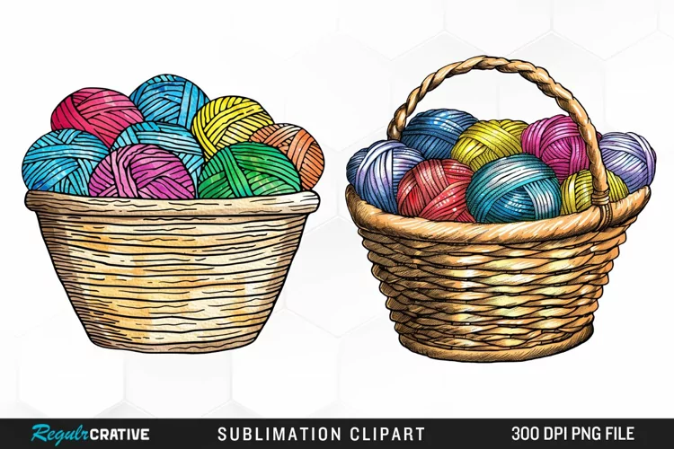 Watercolor Knitting Basket Sublimation PNG Clipart