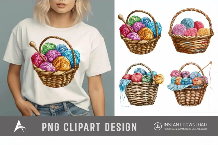 Watercolor Knitting Basket Clipart
