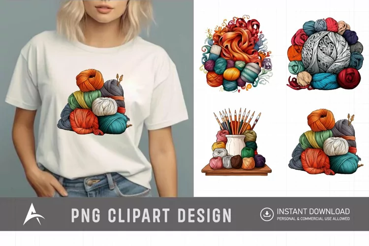 Watercolor Knitting Clipart , Hand Painted Knitting Graphics