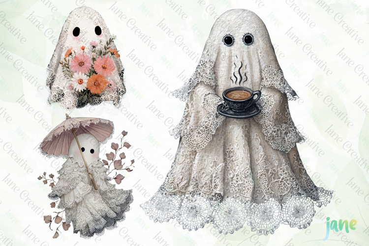 Watercolor Lace Ghost Halloween PNG