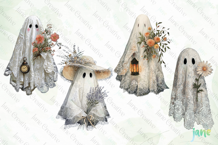 Watercolor Lace Ghost Halloween PNG