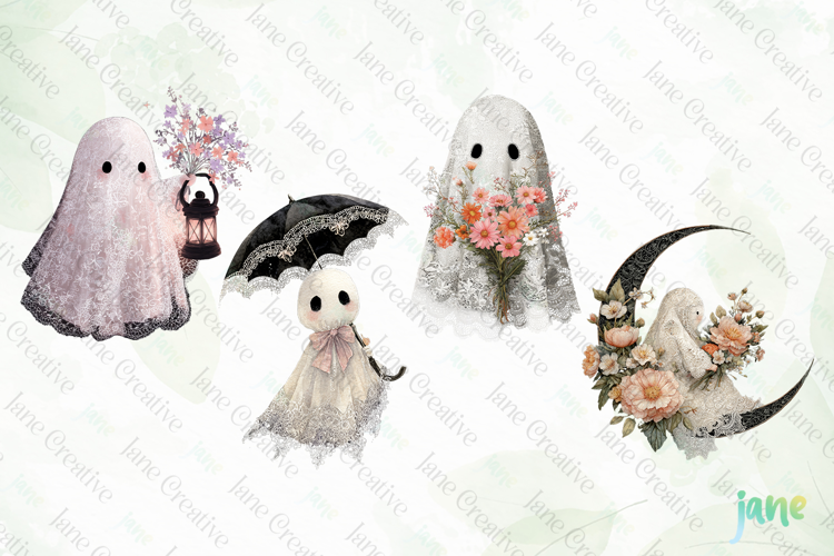 Watercolor Lace Ghost Halloween PNG