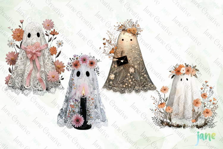 Watercolor Lace Ghost Halloween PNG
