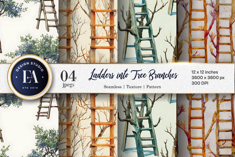 Ladders into Branches Surreal Seamless Digital Paper