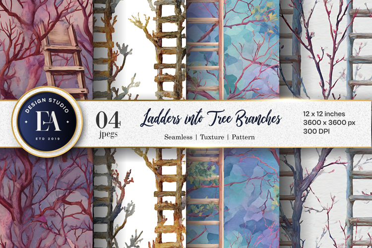 Ladders Transforming into Tree Branches Digital Paper