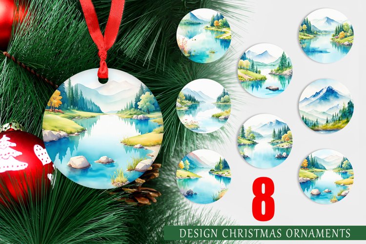 Christmas Ornaments Watercolor Lakes and Ponds