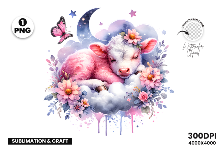 Watercolor Lamb Cloud Clipart Sublimation PNG