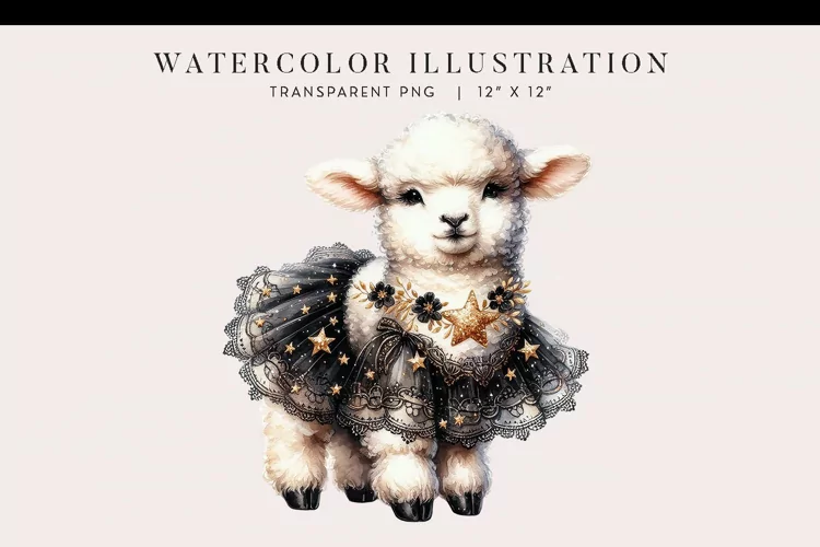 Watercolor Lamb New Year’s Celebration Clipart PNG