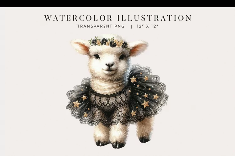 Watercolor Lamb New Year’s Glam Clipart PNG