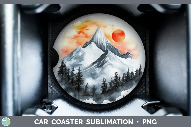 Watercolor Landscape Car Coaster Sublimation Designs