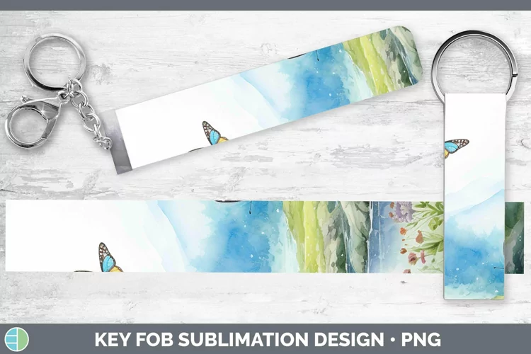 Watercolor Landscape Key Fob Sublimation Wristlet Designs