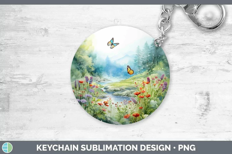 Watercolor Landscape Keychain Sublimation Keyring Designs