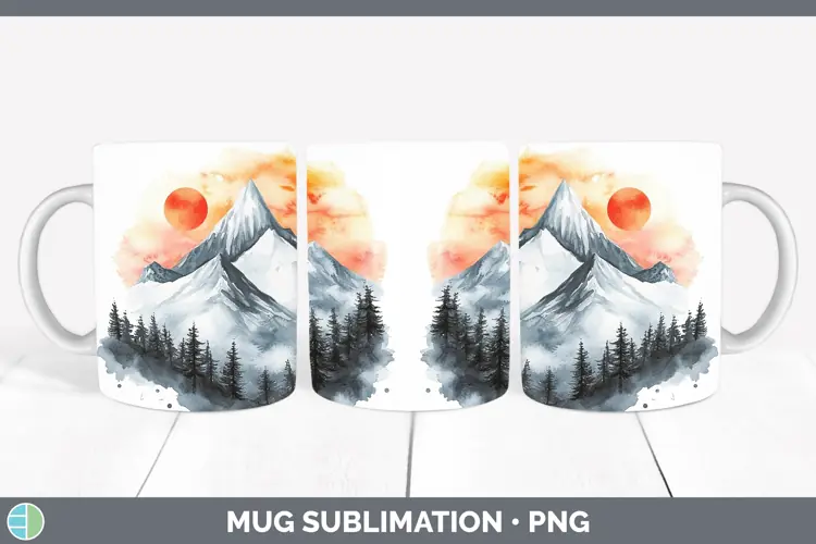 Watercolor Landscape Mug Wrap Sublimation Coffee Cup Designs