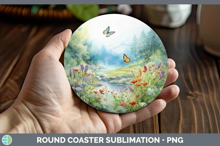 Watercolor Landscape Round Coaster Sublimation Coaster Desig