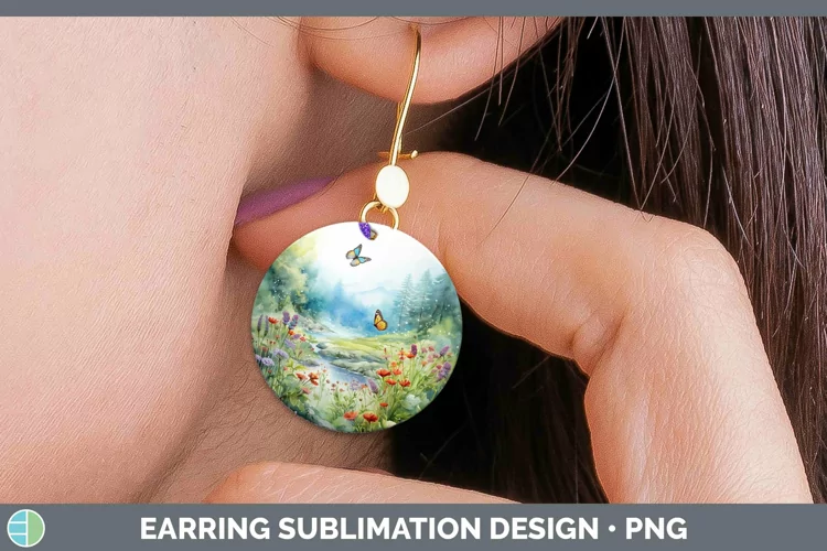 Watercolor Landscape Round Earrings Sublimation Earrings Des